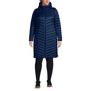 LANDS' END Long Down COAT Plus Size: 1X PETITE New SHIP FREE Navy Blue